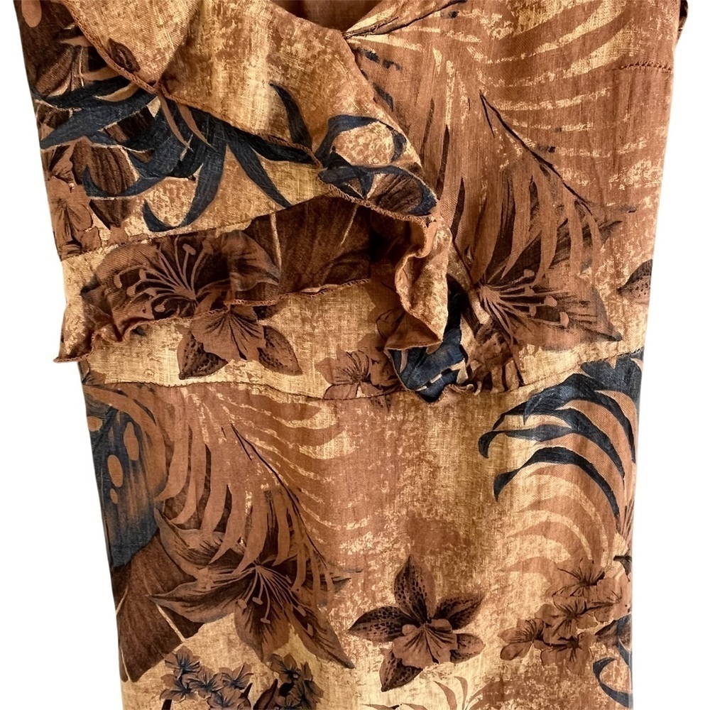 Vintage 80’s Maria Gigli Italy Linen Dress Floral Earth Brown Blue Tropical Sz L - Picture 3 of 14